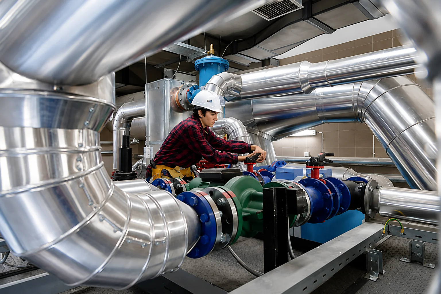 A technician fixing an HVAC system